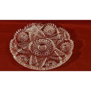 Antique ABP Cut Glass Candy Dish/Ashtray ~11" Long Hobstar Starburst Pattern